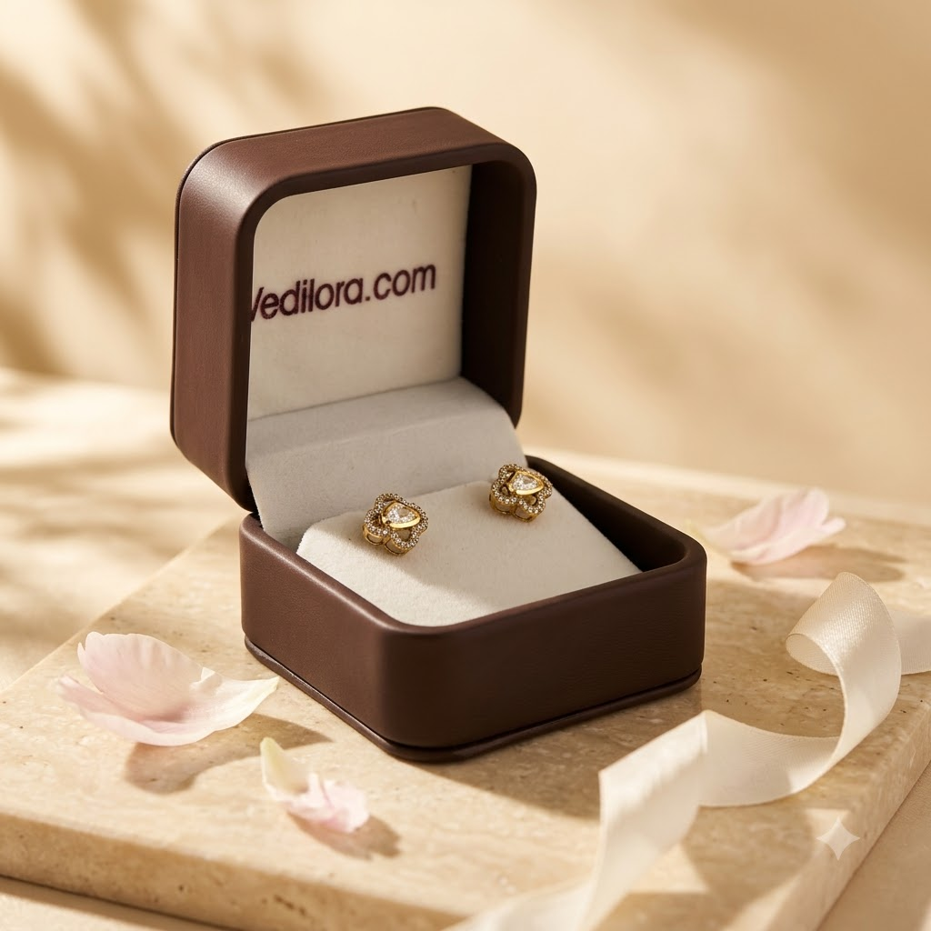 Vedilora Kundan Triangle Stud Earrings – Elegant Gold-Tone Statement Jewellery