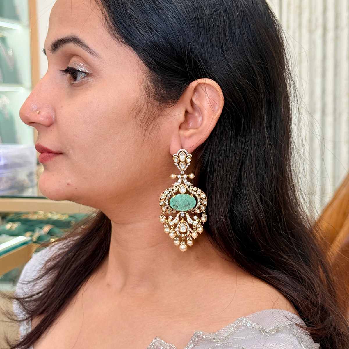 Kundan-Inspired Pearl-Style Drop Earrings