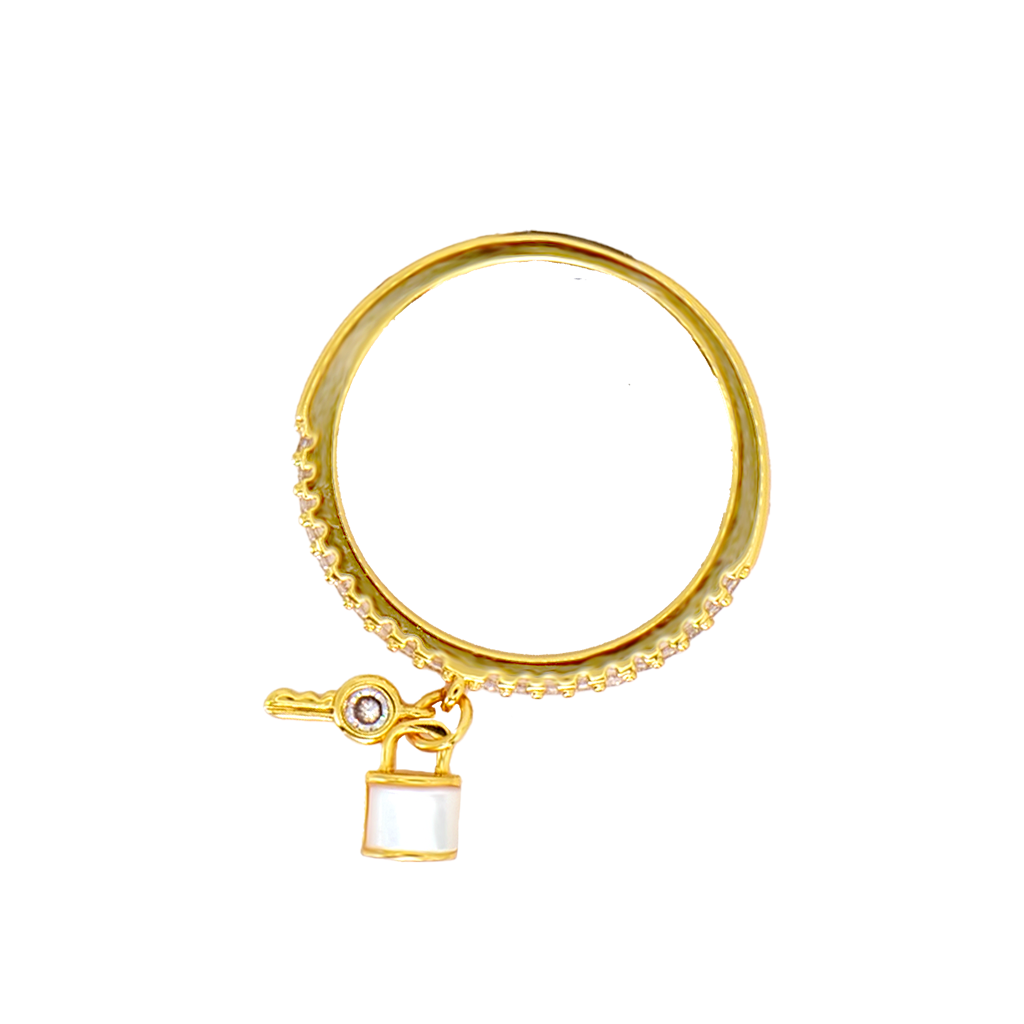 Gilded Lock & Key Charm Ring