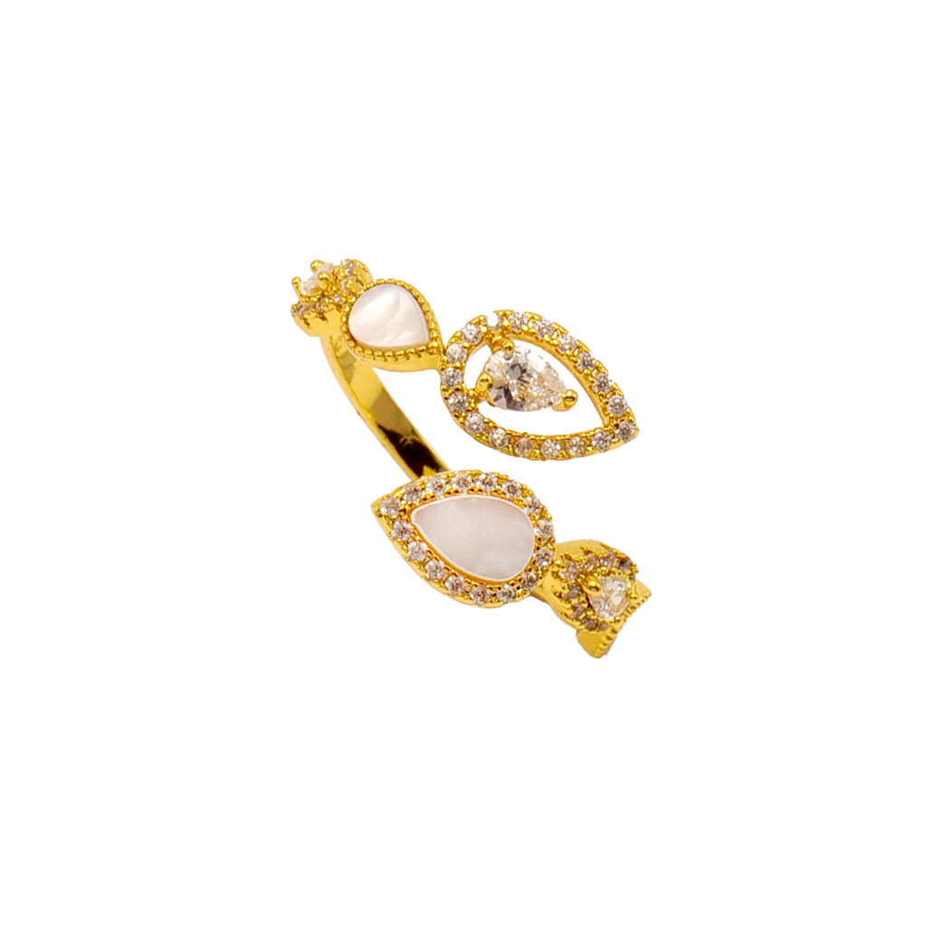 Gilded Teardrop Inlay Bypass Ring