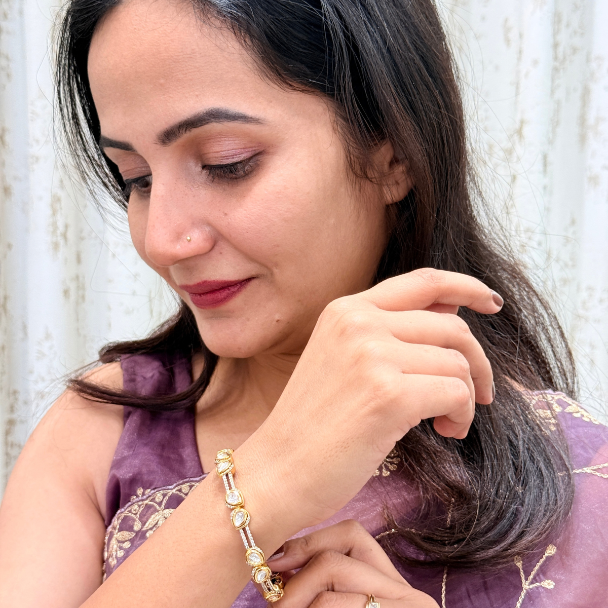 Gold-Tone Pearl-Style Designer Bangle