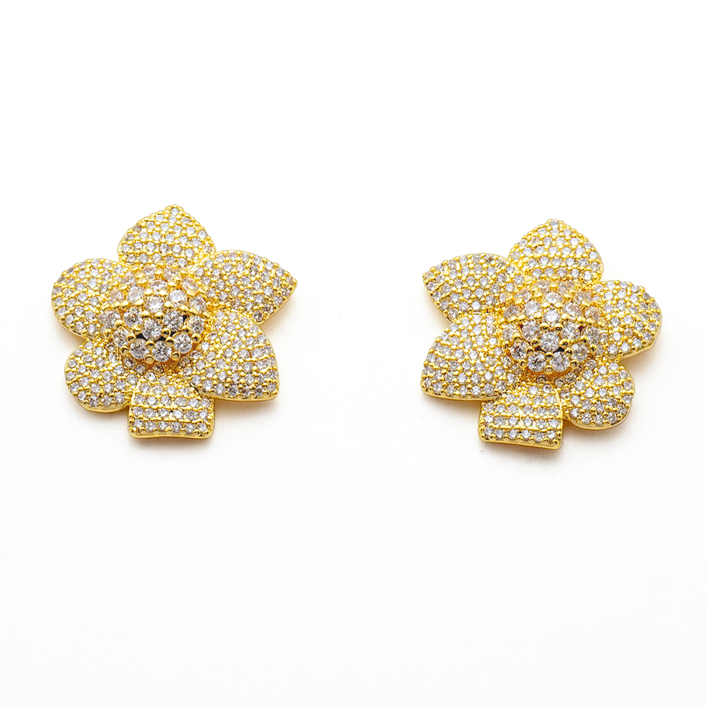 Golden Bloom Pavé Flower Stud Earrings