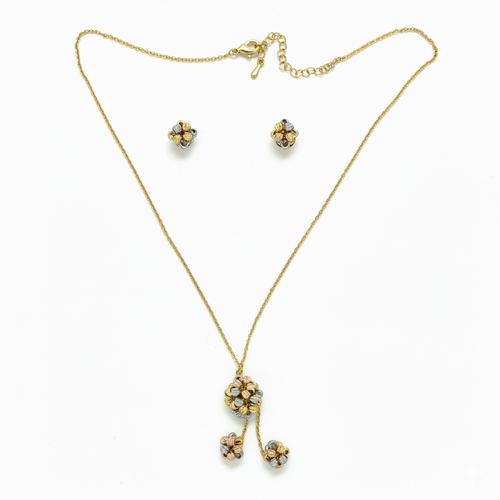 Elegant Floral Pendant Necklace Set with Matching Stud Earrings Gold Finish