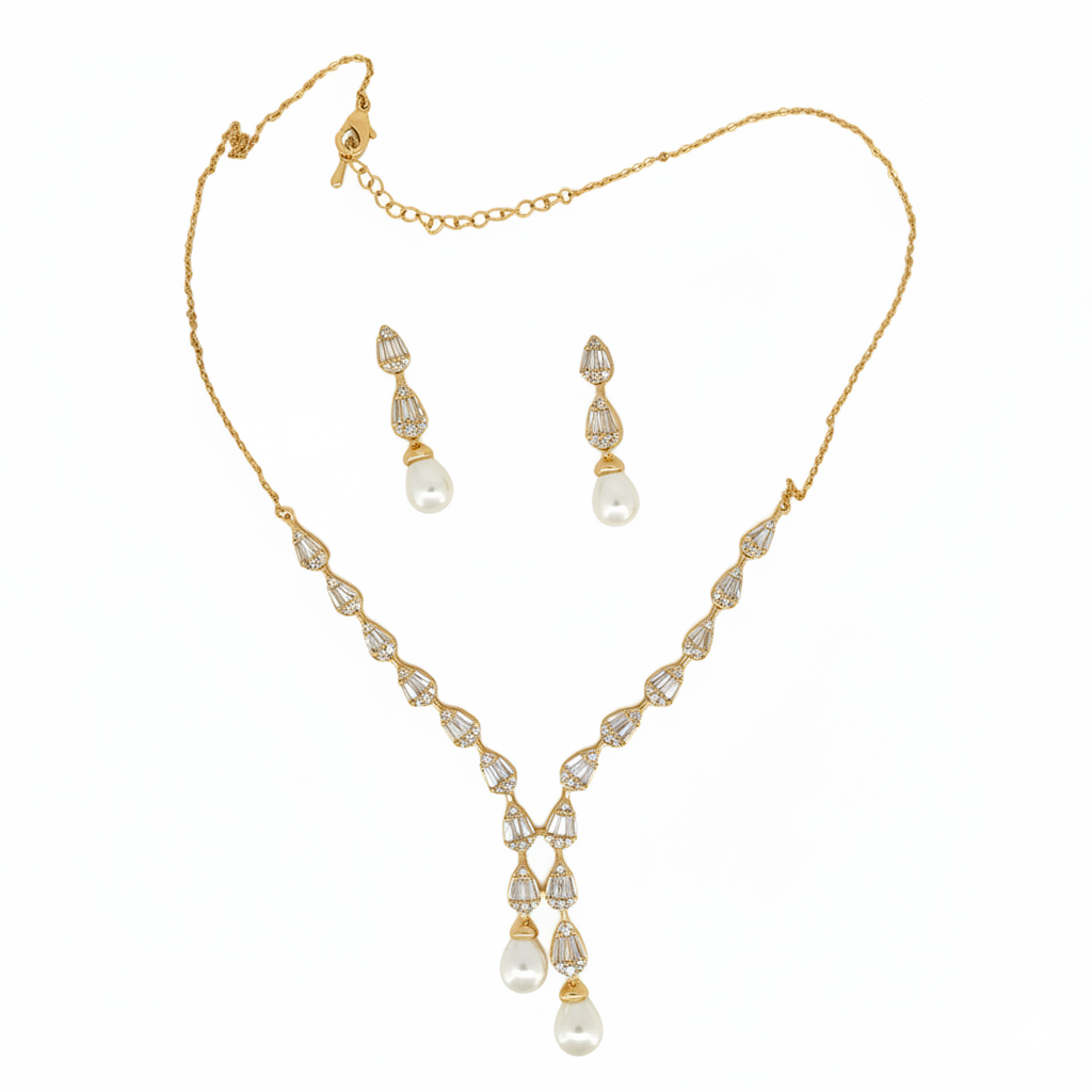 Elegant Pearl Drop Pendant Necklace Set with Matching Earrings