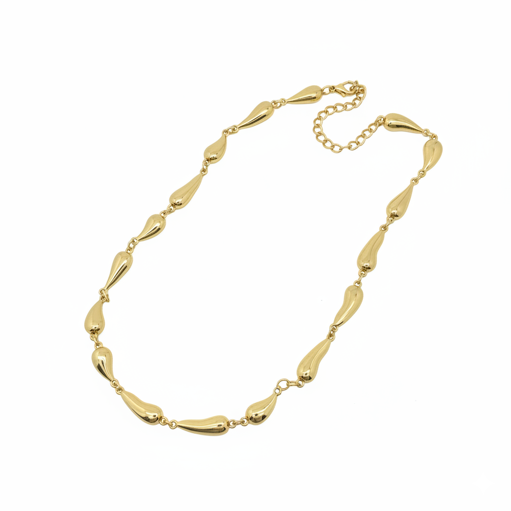 Modern Gold Finish Teardrop Link Necklace – Minimalist Elegant Design