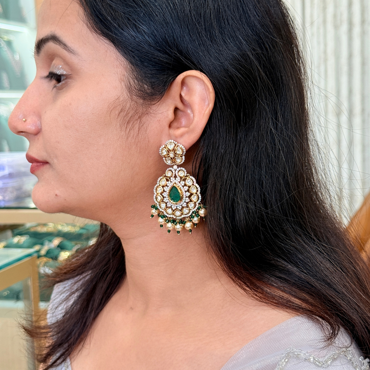 Asha Kundan-Inspired Pearl-Style Drop Earrings