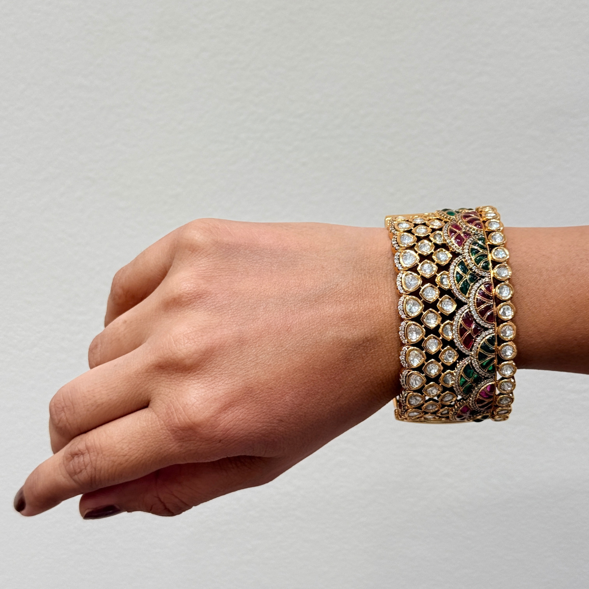 Emerald Green & Ruby Floral Statement Bracelet