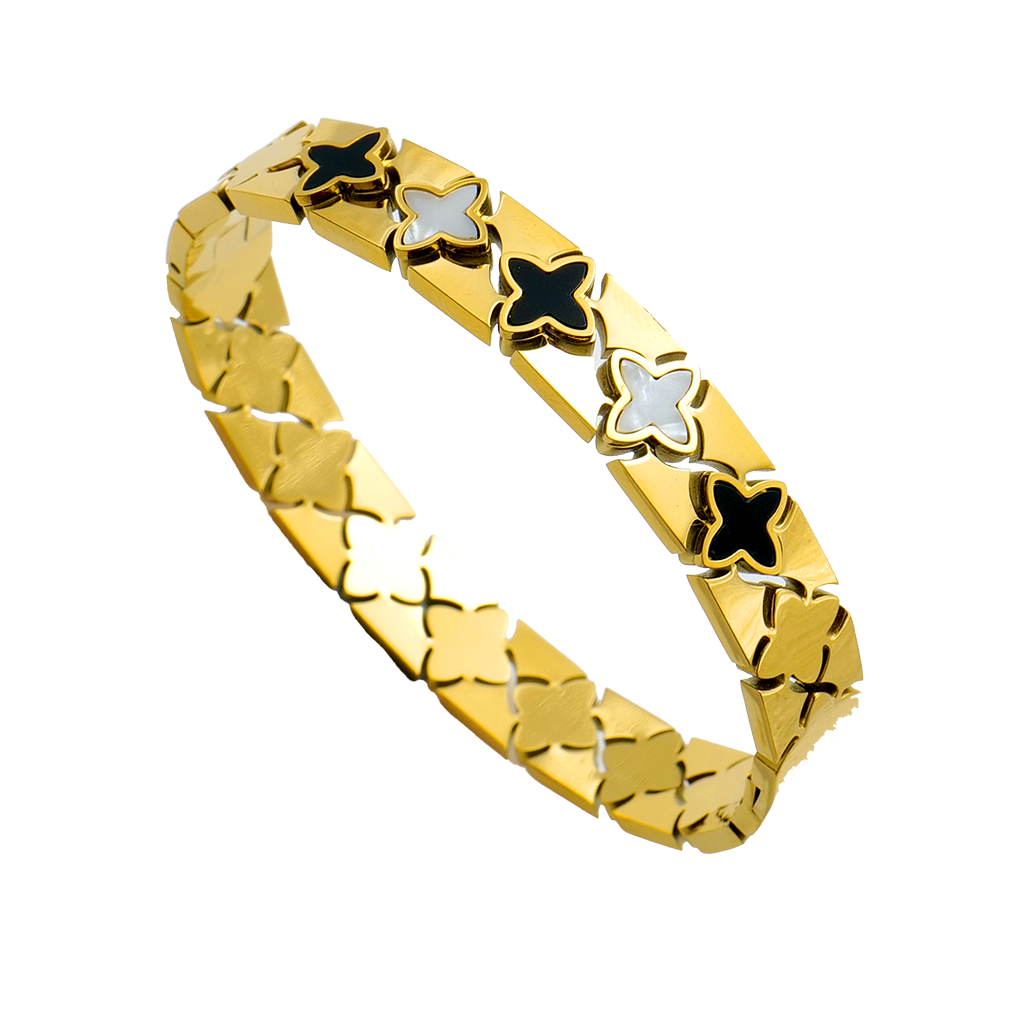 Gilded Quatrefoil Inlay Bangle