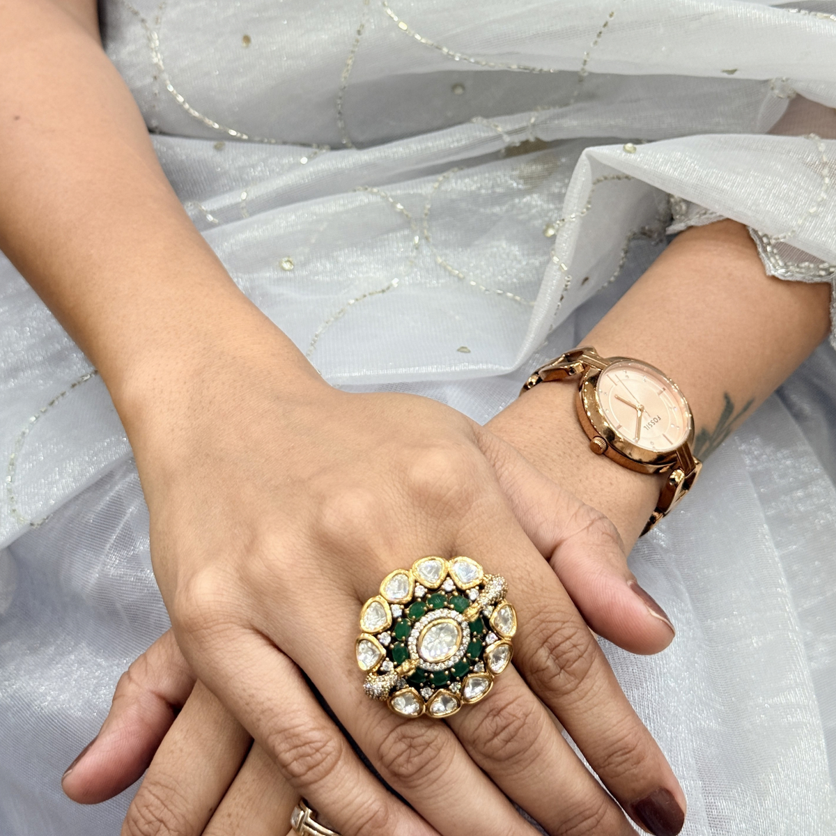 Floral Stone Ethnic Ring