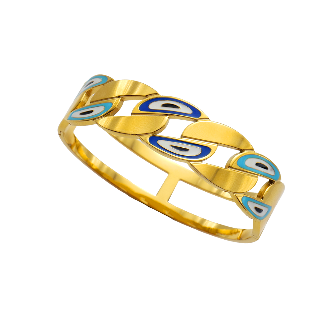 Gilded Curb Link Evil Eye Bangle