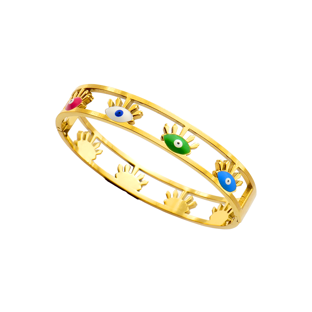 Gilded Rainbow Evil Eye Openwork Bangle