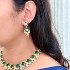 Emerald Polki Leaf Necklace Set
