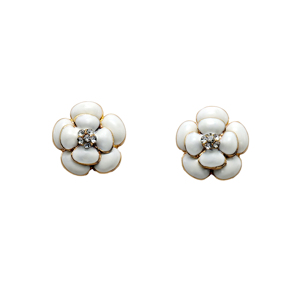 Gilded Camellia Crystal Studs