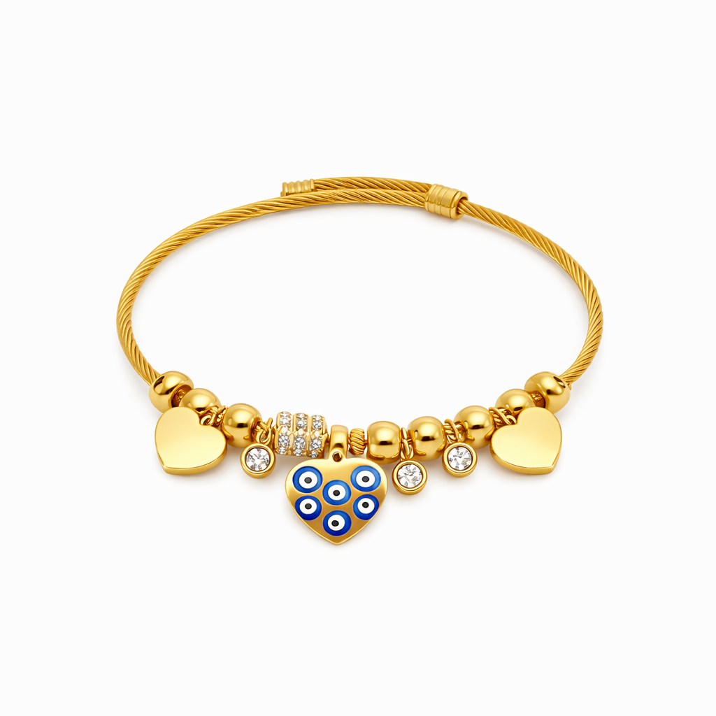 Evil Eye Heart Charm Gold Bracelet