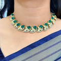 Emerald Polki Leaf Necklace Set