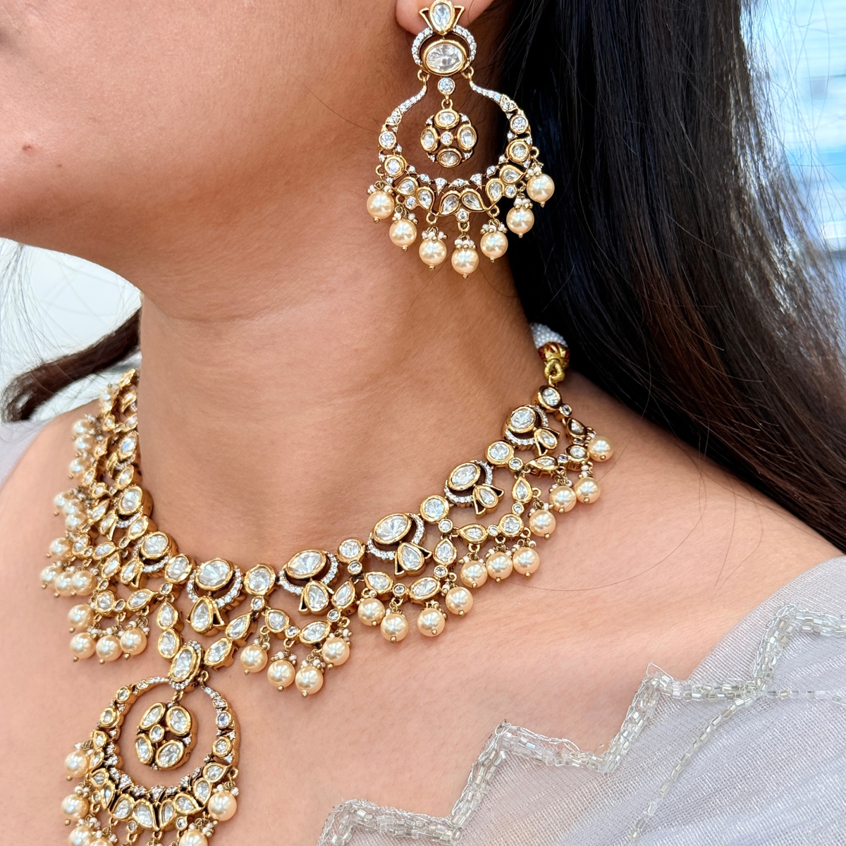 Pearl-Style Kundan-Inspired Bridal Necklace Set