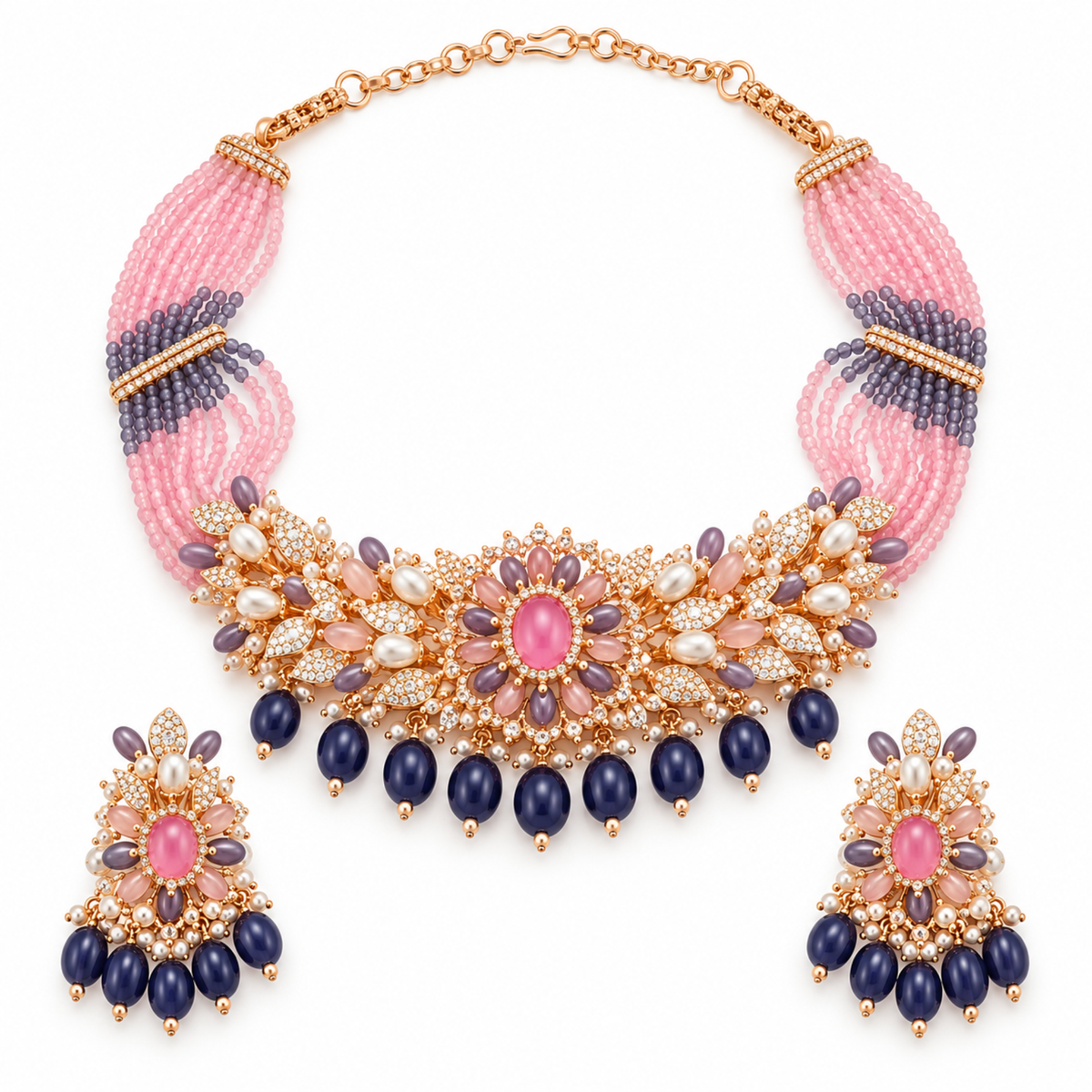 Blush Mauve Floral Choker Set