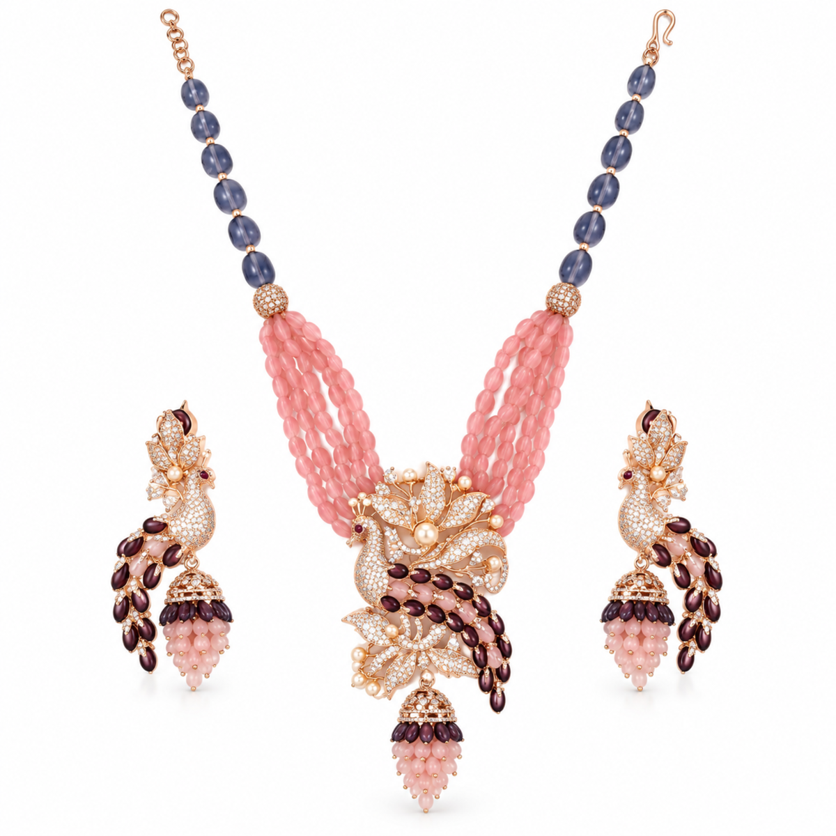 Peacock Motif Beaded Necklace Set
