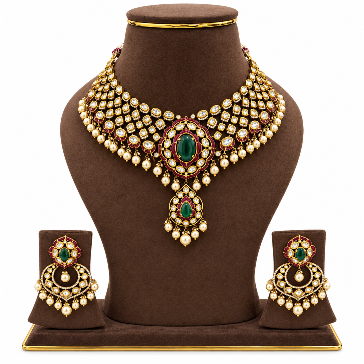 Aurevia Emerald Kundan Necklace Set