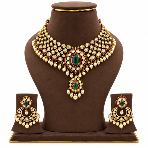 Aurevia Emerald Kundan-Inspired Necklace Set