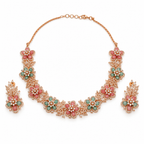 Rose-Tone Floral Necklace Earring Set
