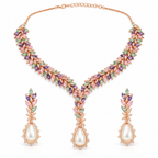Pastel Leaf Pearl-Drop Necklace Set