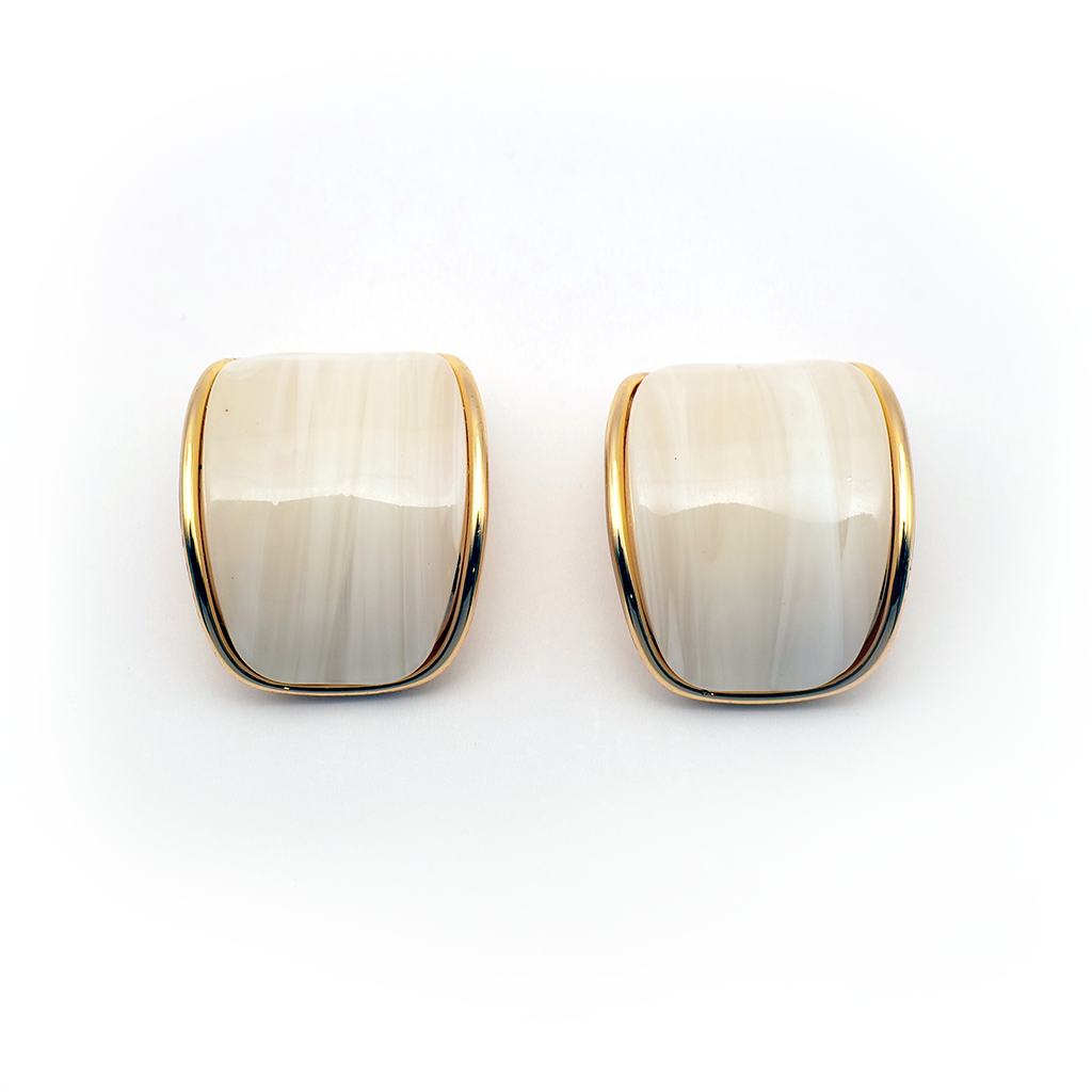 Ivory Glow Golden Trim Stud Earrings
