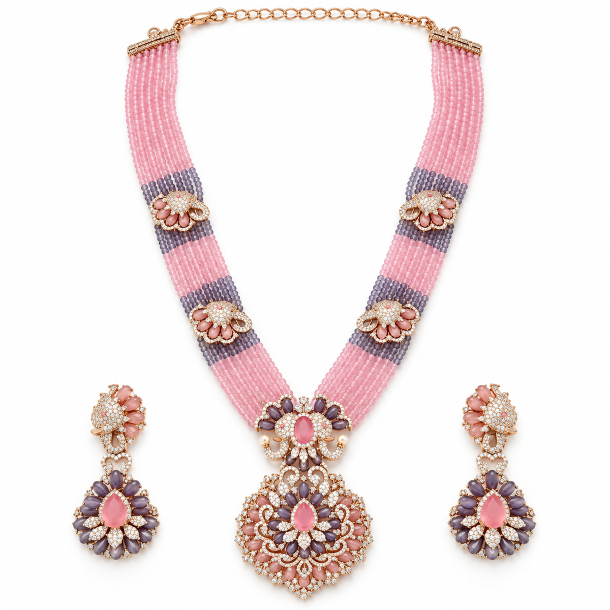 Blush Floral Beaded Necklace Set