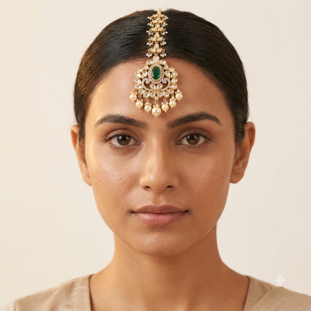 VEDILORA Fashion Jewellery Green & Red Victorian Plated Ethnic Kundan Tikka
