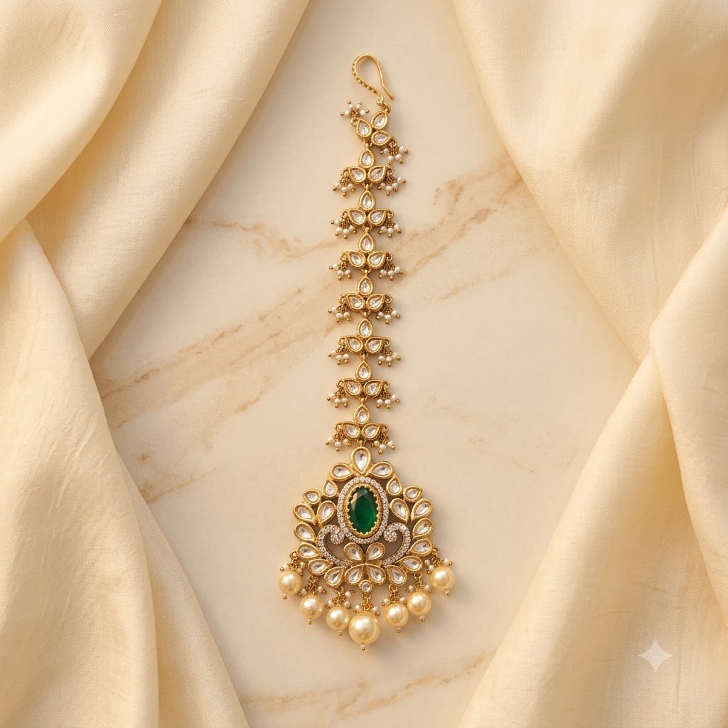 VEDILORA Fashion Jewellery Green & Red Victorian Plated Ethnic Kundan Tikka