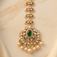 VEDILORA Fashion Jewellery Green & Red Victorian Plated Ethnic Kundan Tikka