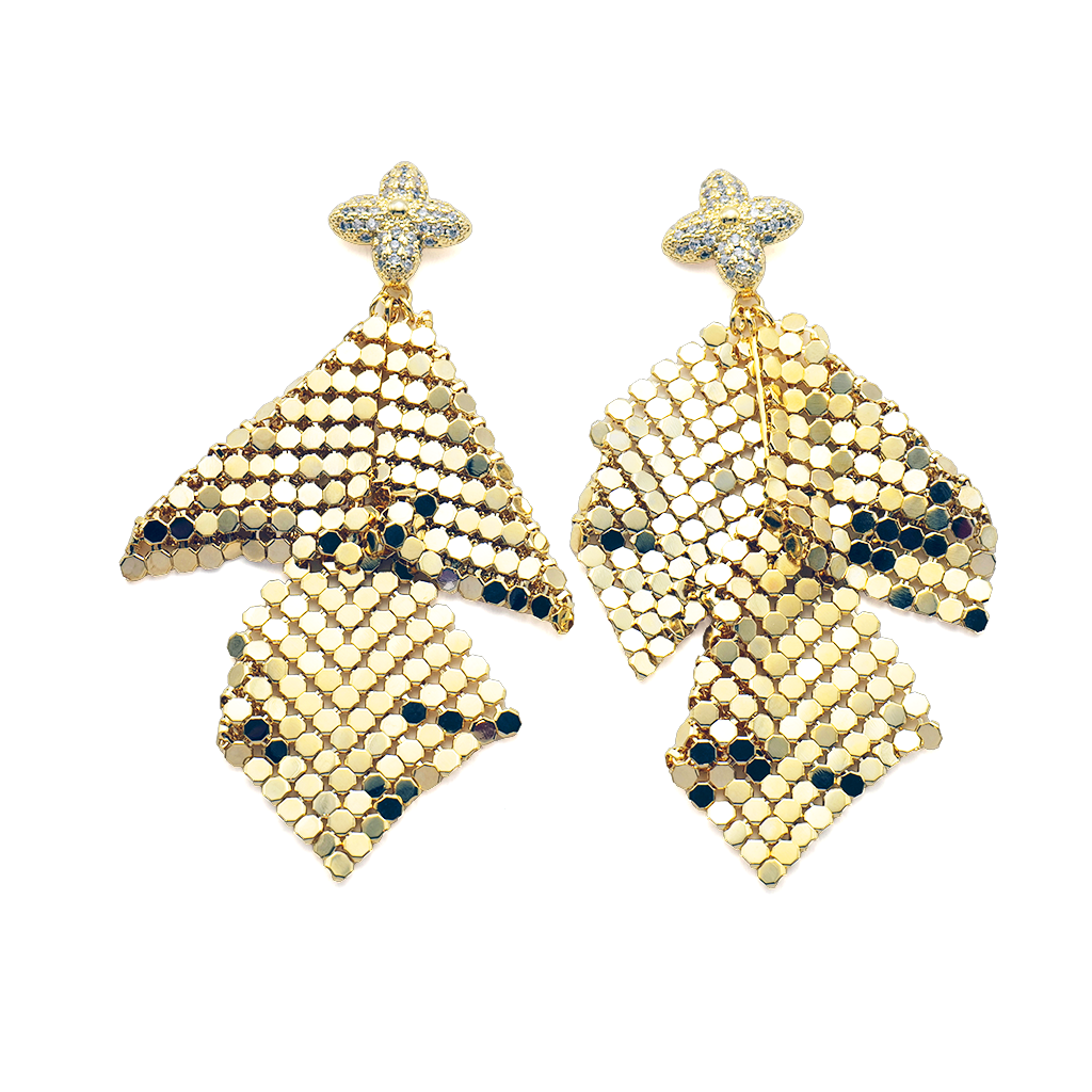Radiant Golden Mesh Statement Earrings