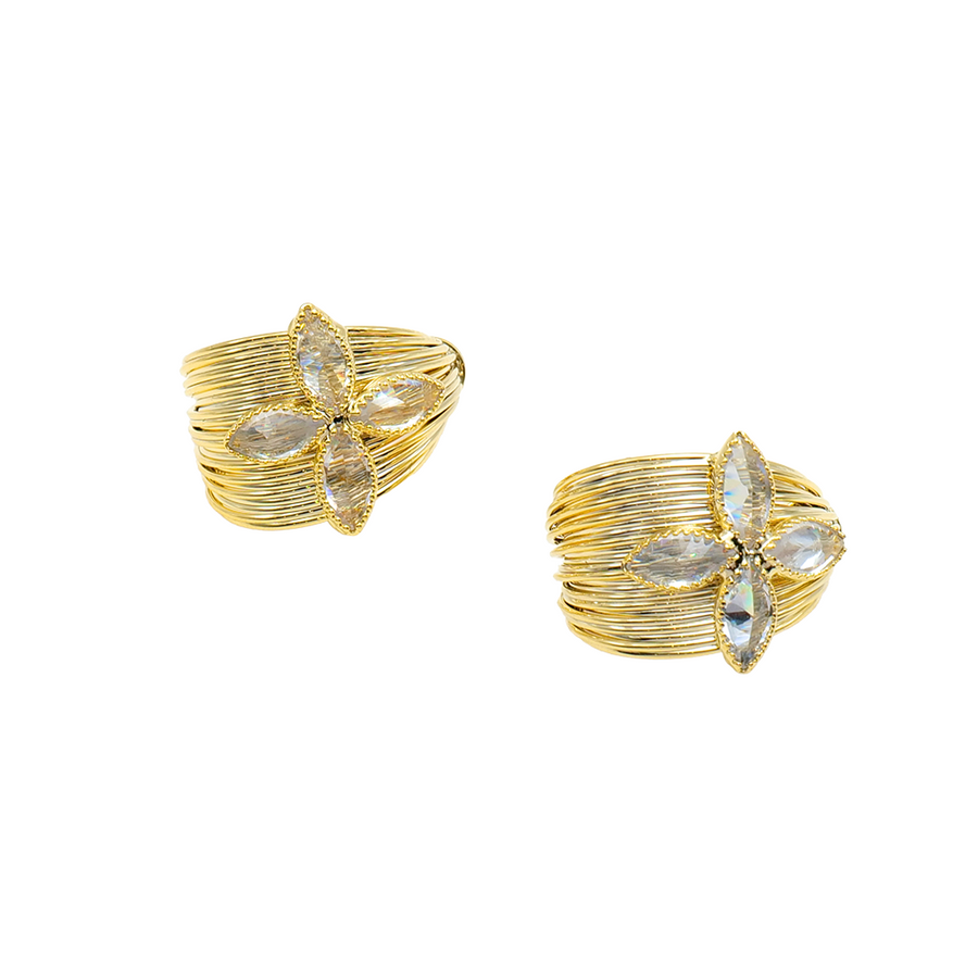 Gilded Crystal Petal Wire Rings