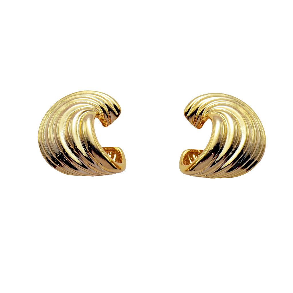 Gilded Ribbed Tidal Hoops