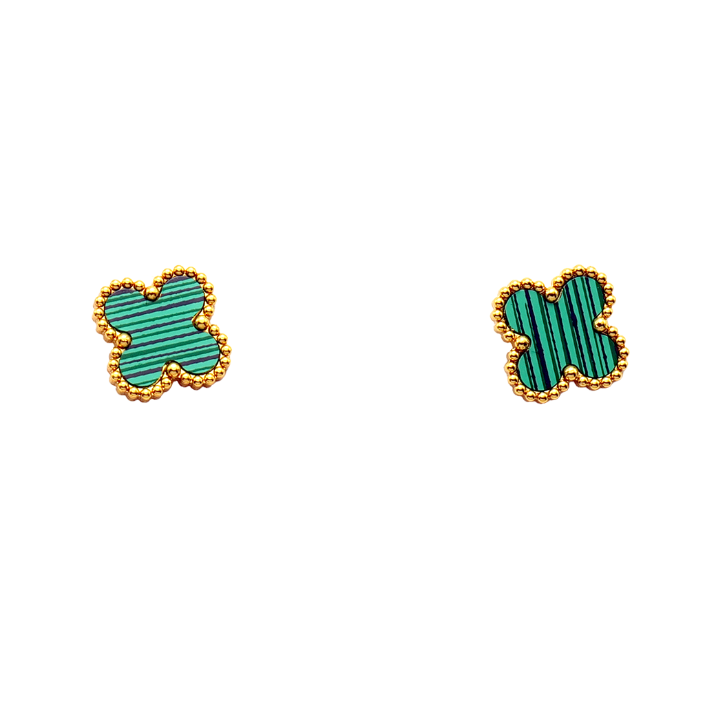 Gilded Malachite Clover Studs