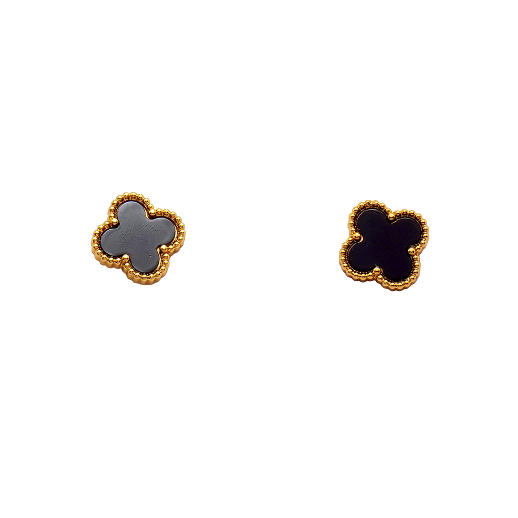 Gilded Onyx Clover Studs