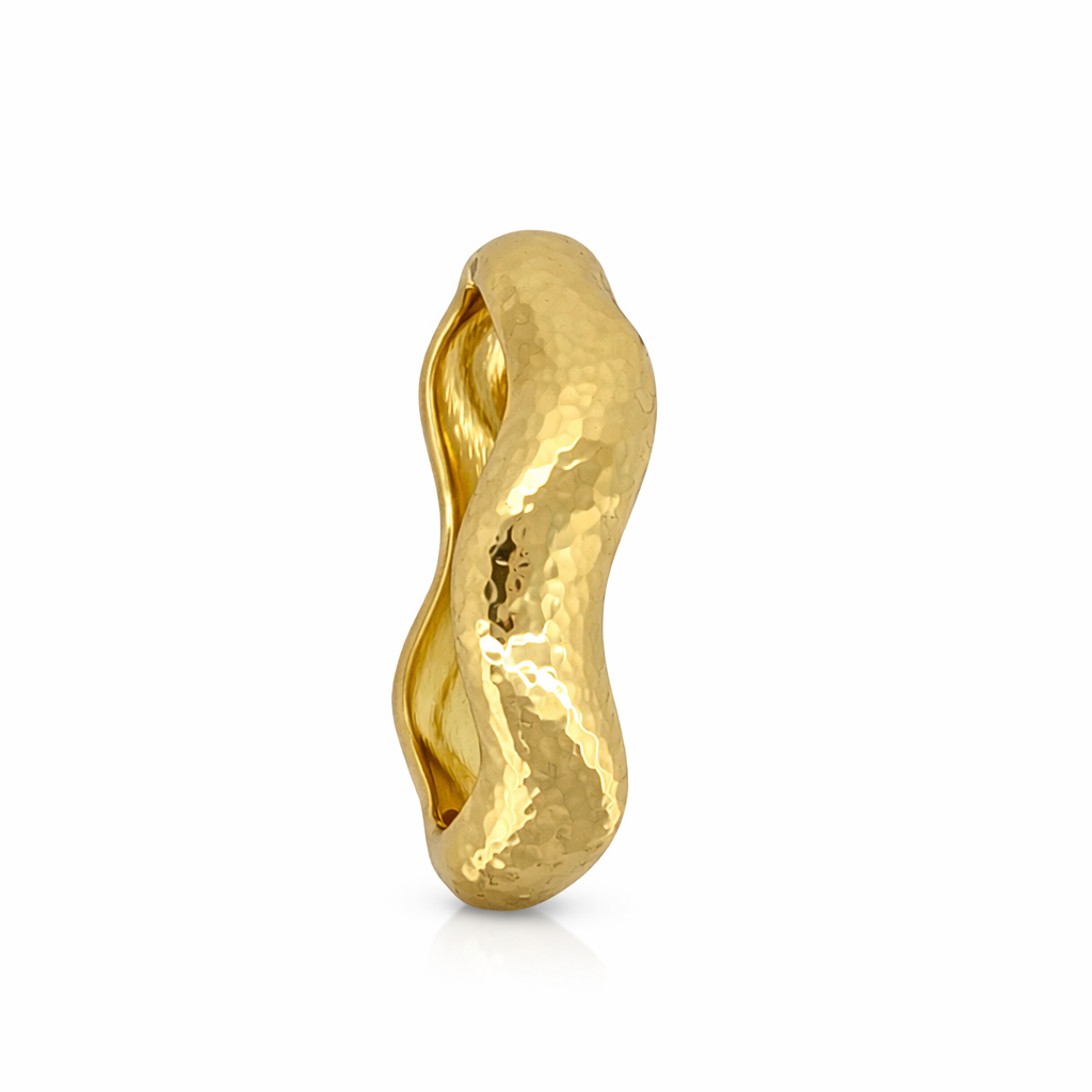 Sculpted Wave Hammered Gold Bangle