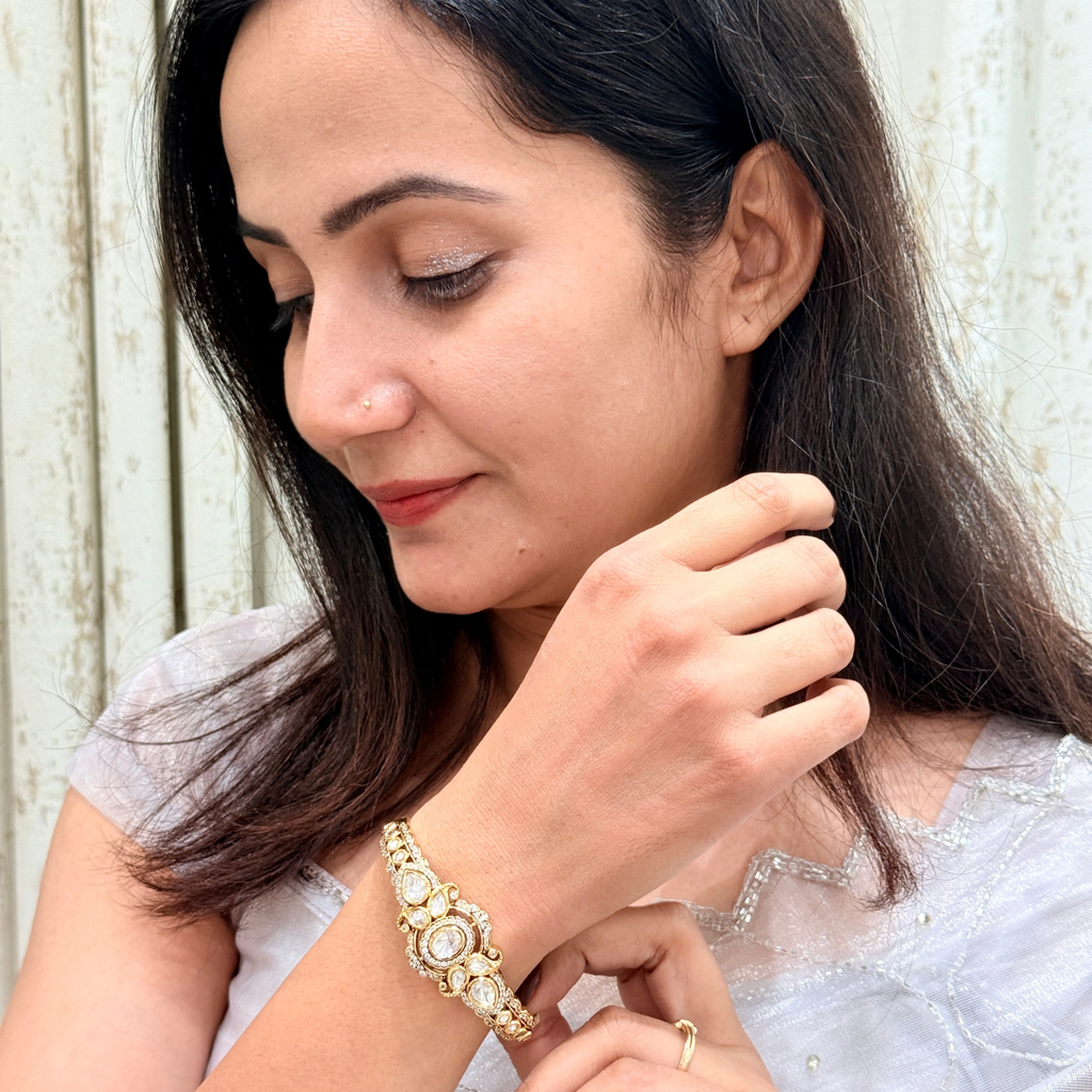 Emerald Statement Bracelet with Polki & CZ
