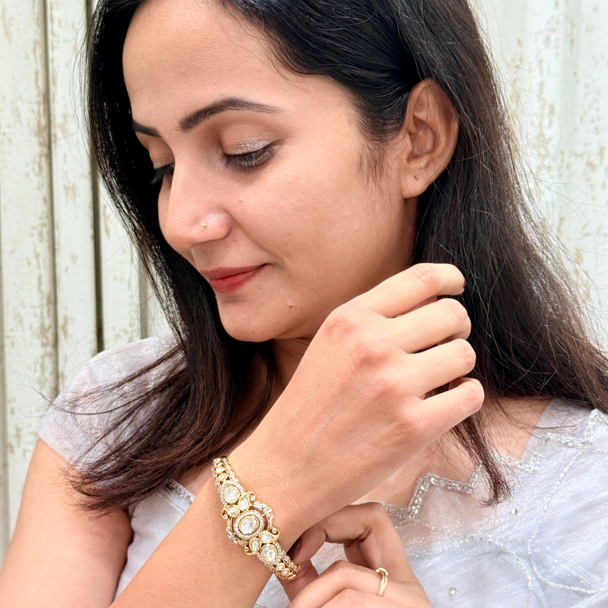 Emerald Statement Bracelet with Polki & CZ