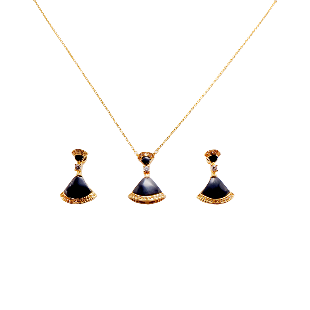 Gilded Onyx Fan Jewelry Set