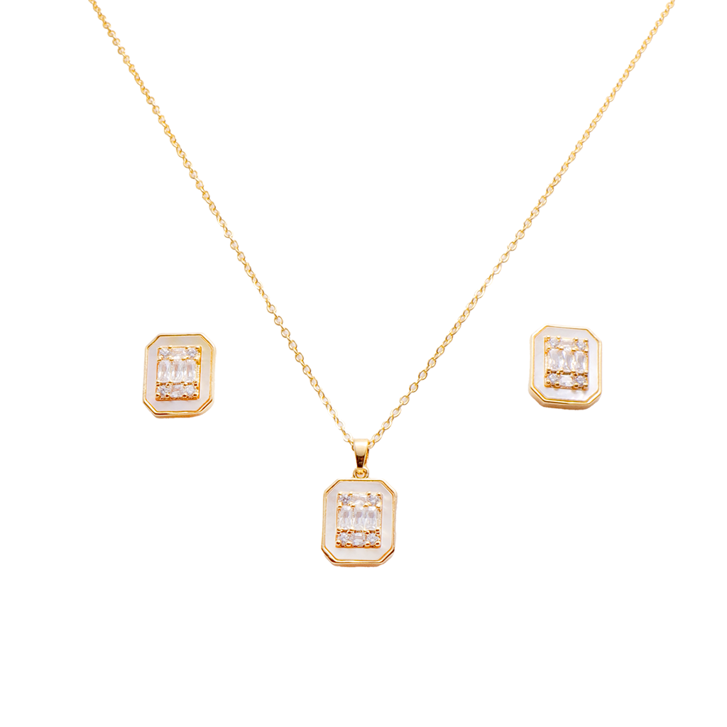 Gilded Emerald-Cut Pearl Mosaic Set