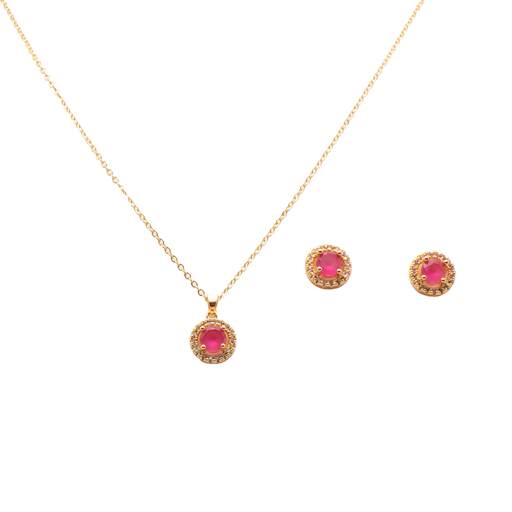 Gilded Ruby Halo Jewelry Set