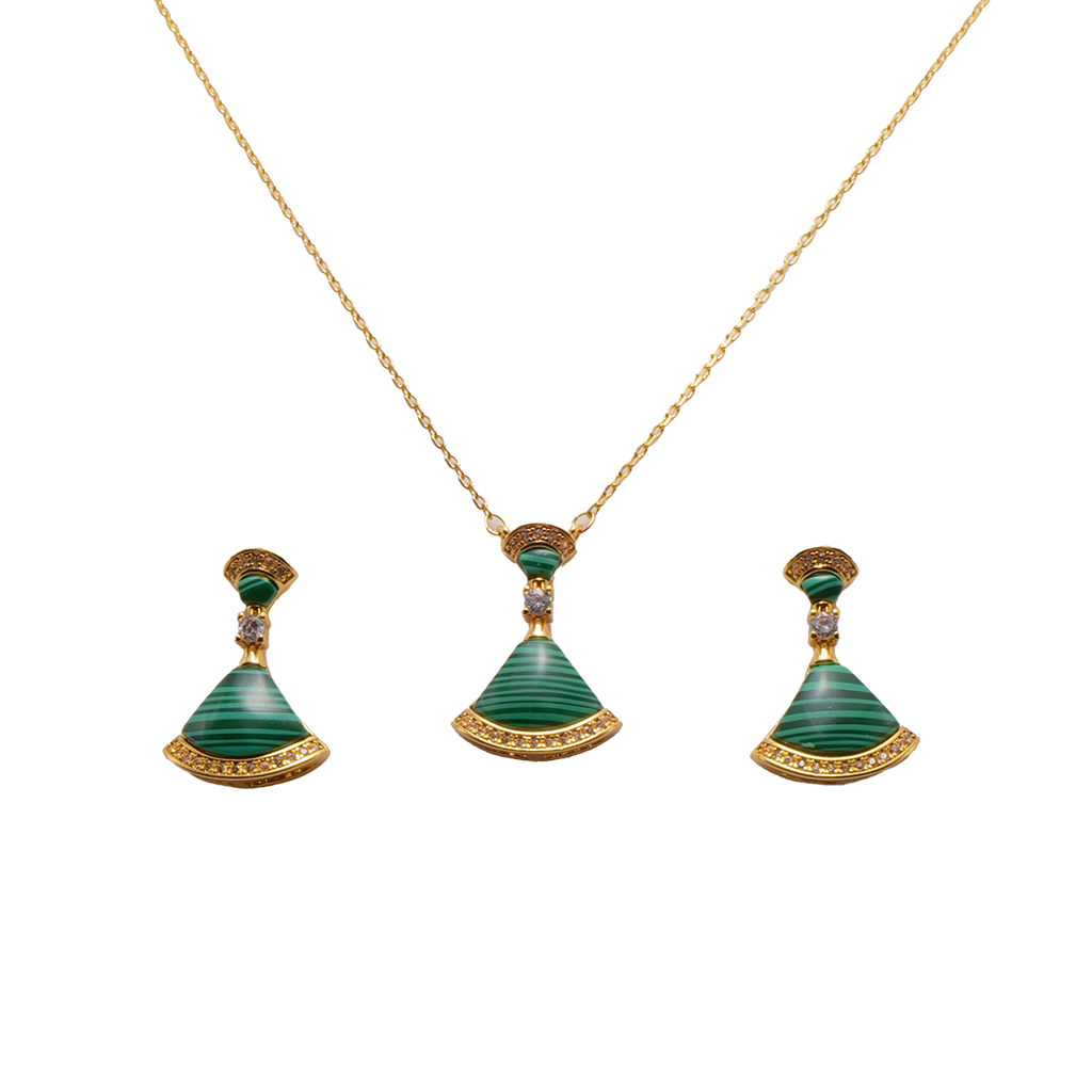 Gilded Malachite Fan Jewelry Set
