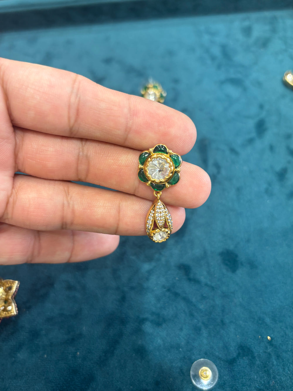 Kundan-Inspired Floral Drop Earrings real view 2