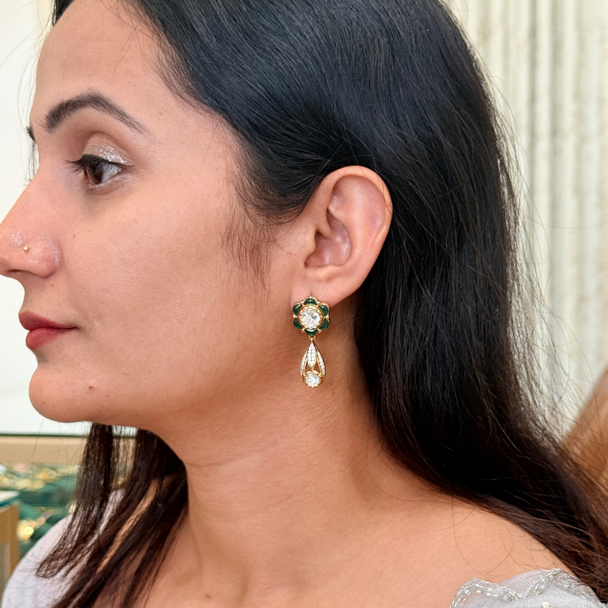 Kundan-Inspired Floral Drop Earrings