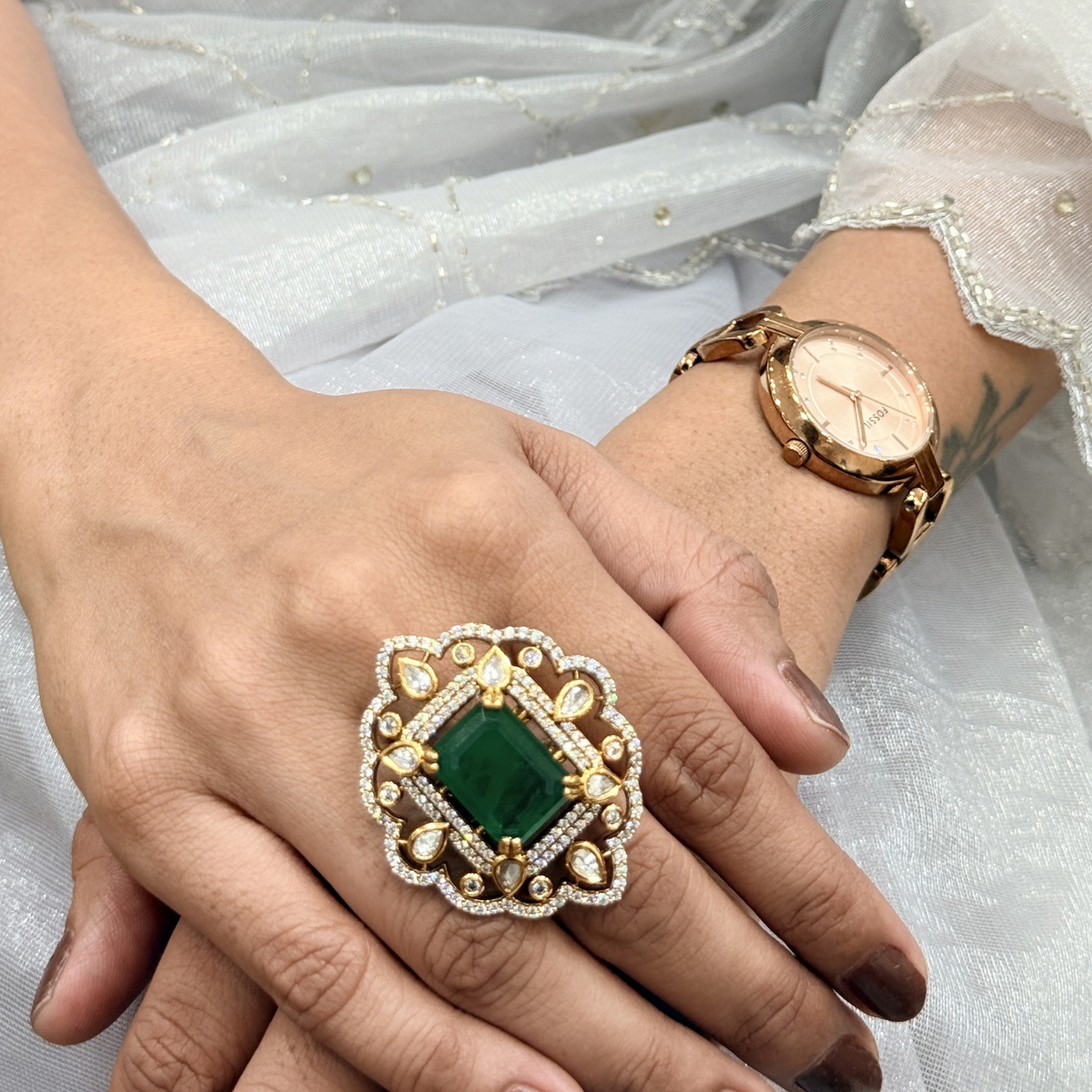 Tara Kundan-Inspired Floral Adjustable Ring