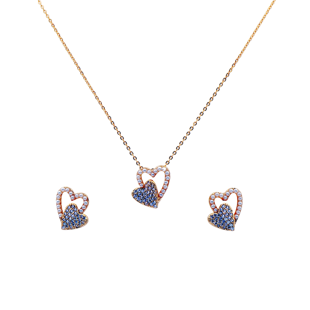 Gilded Sapphire & Pearl Heart Set