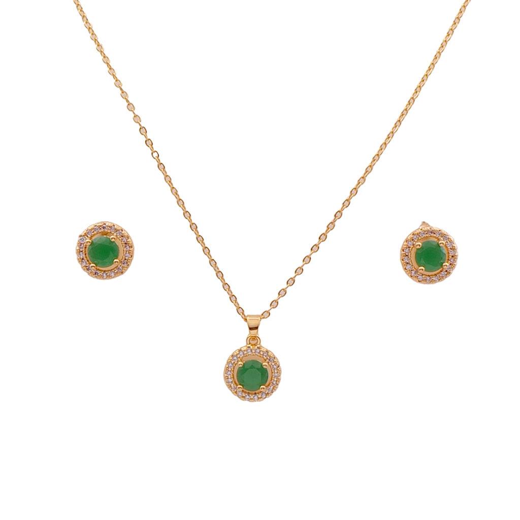 Gilded Emerald Halo Jewelry Set