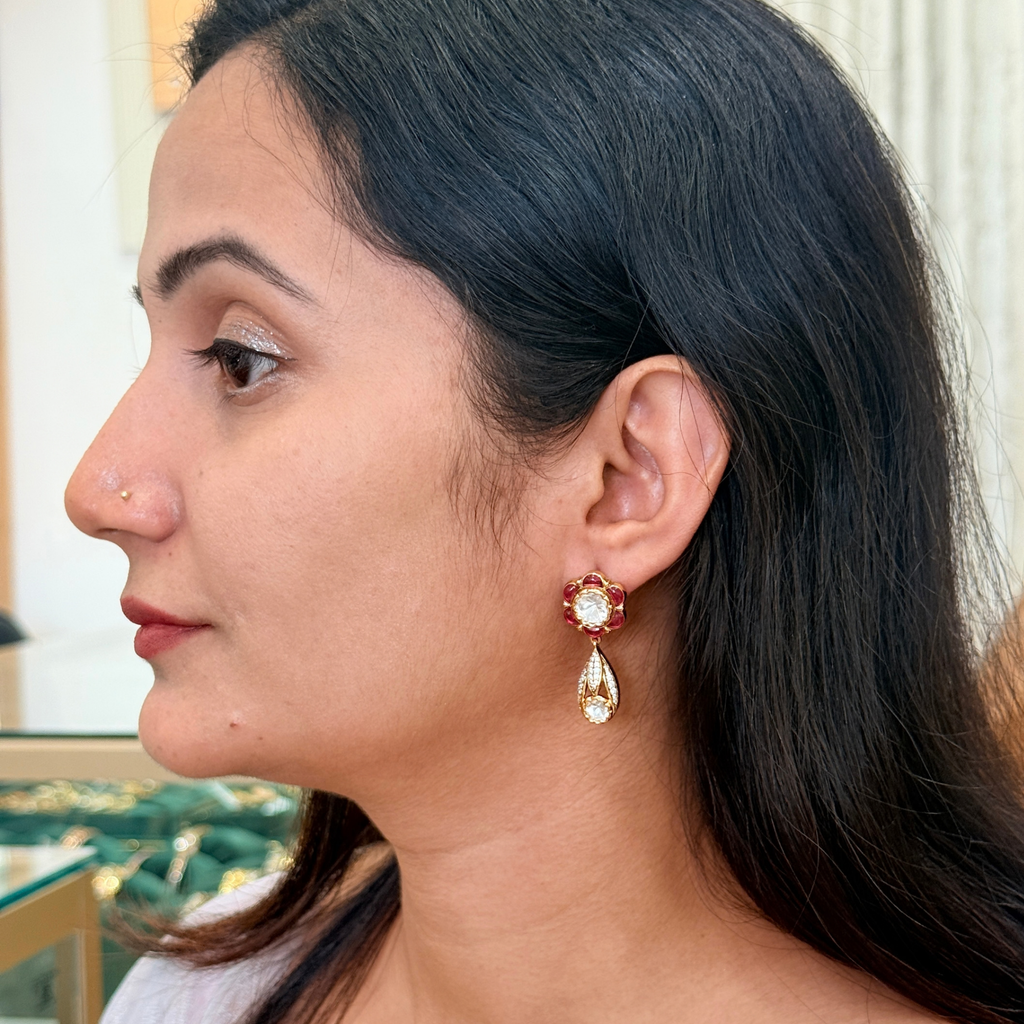 Kundan-Inspired Floral Drop Earrings
