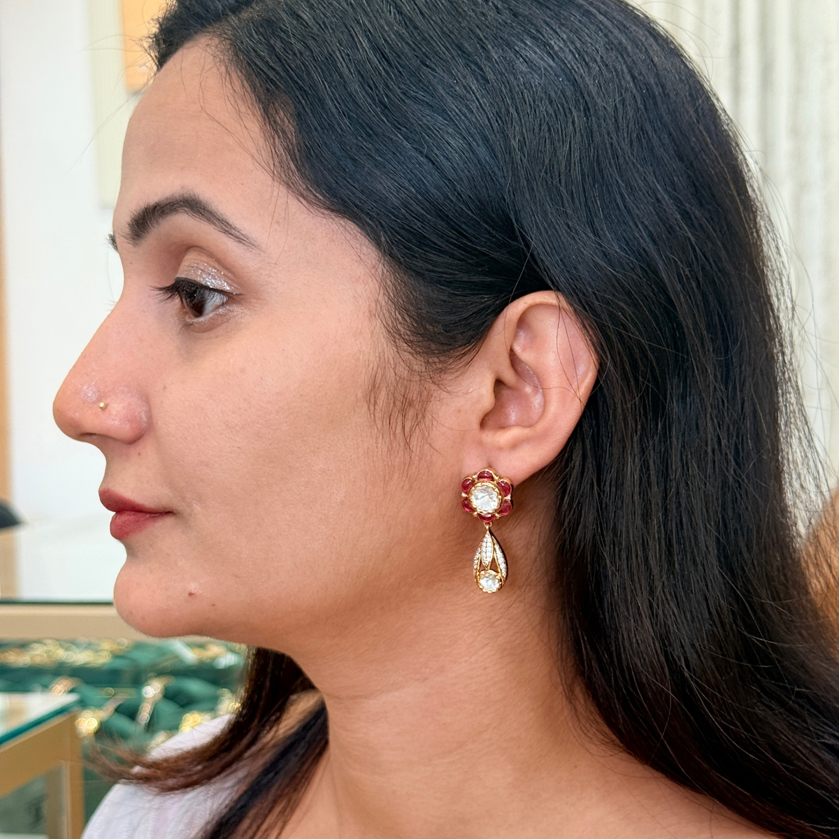 Kundan-Inspired Floral Drop Earrings